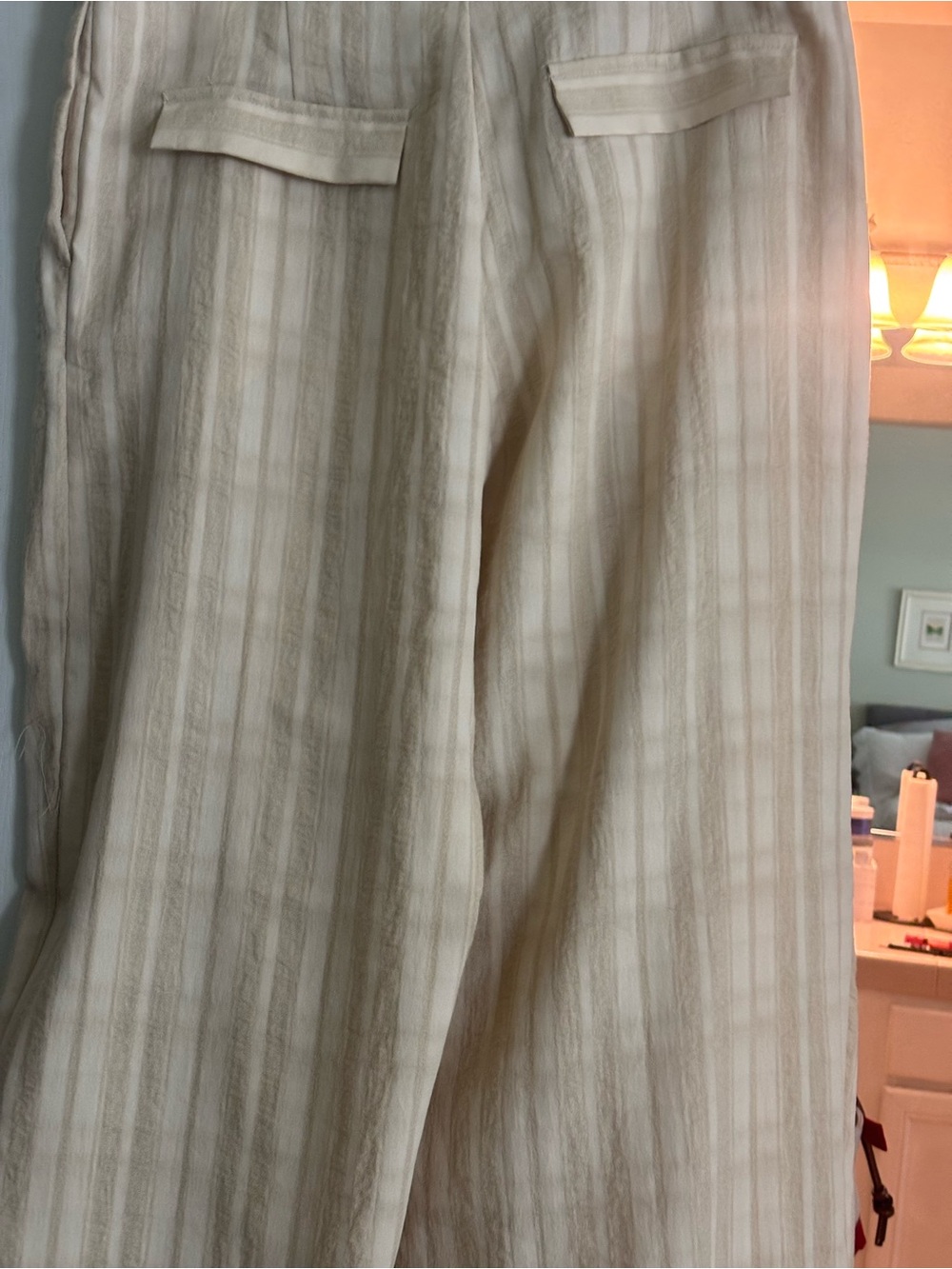 Light Cream Striped Chinos - Relaxed Women's Khaki Pants